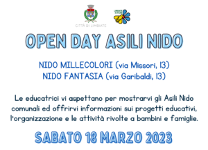 Open Day Asili Nido comunali – 18 marzo, dalle 9.30